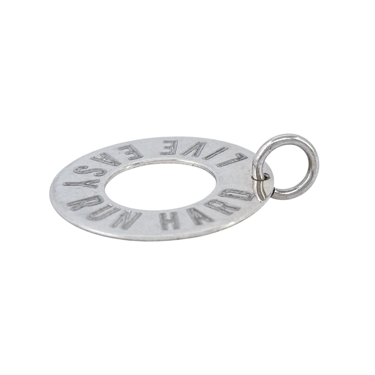 Live Easy Run Hard Disk Charm | Sterling Silver 925 | Inspirational Pendant