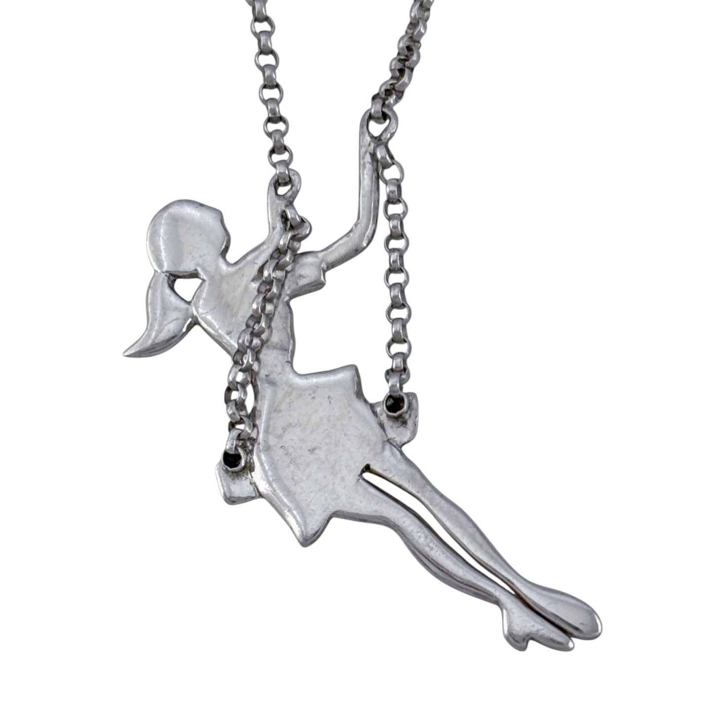 Vintage Sterling Silver 925 Swinging Girl Pendant Necklace 16.5"