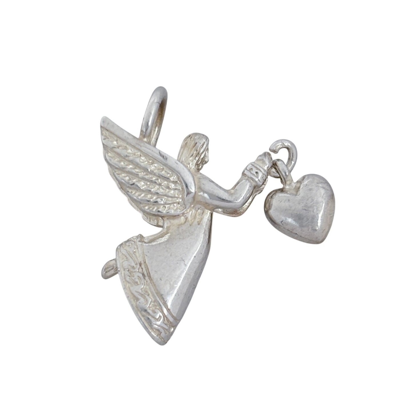 Vintage Sterling Silver 925 Angel Holding Heart Charm