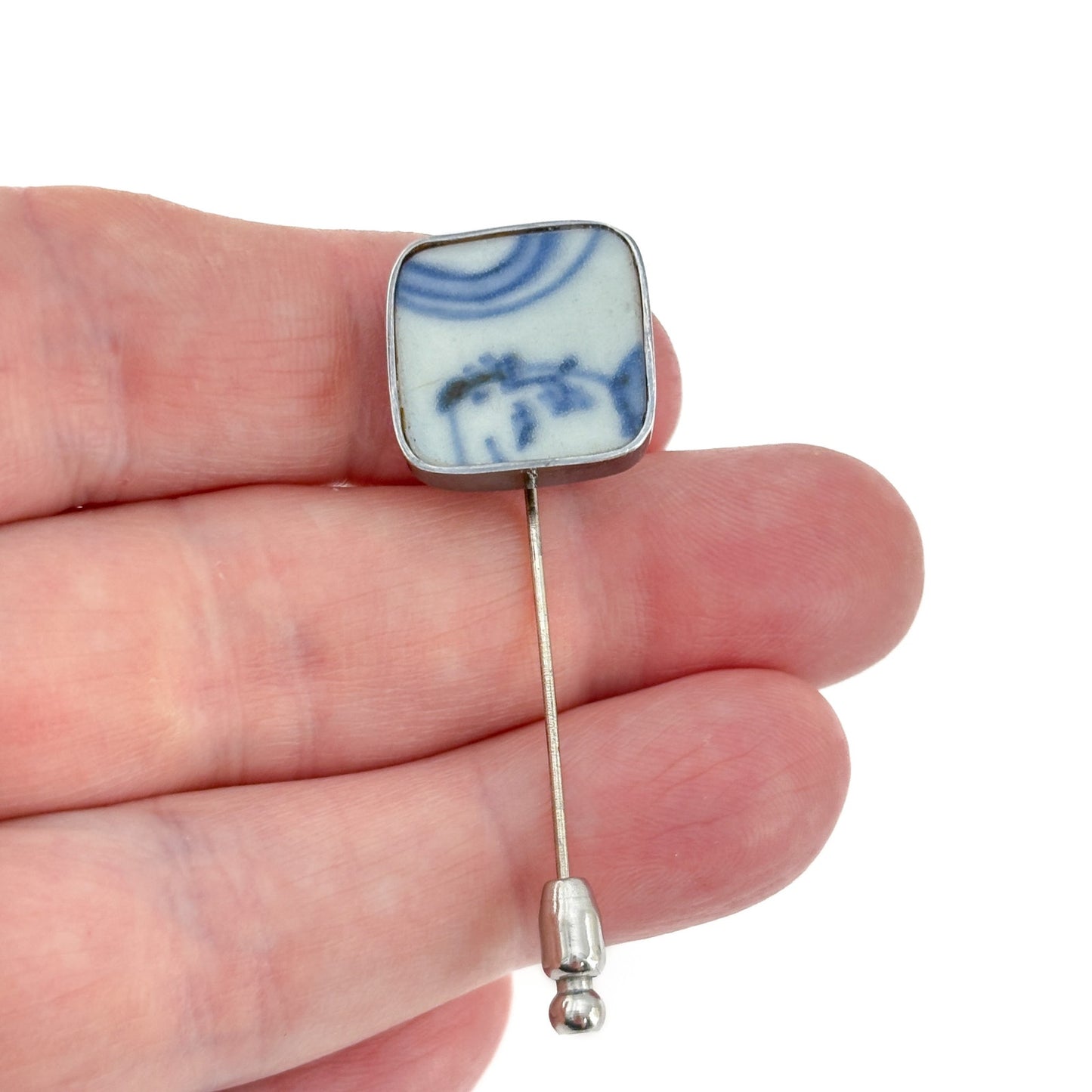 Vintage Sterling Silver 925 Porcelain Stick Pin
