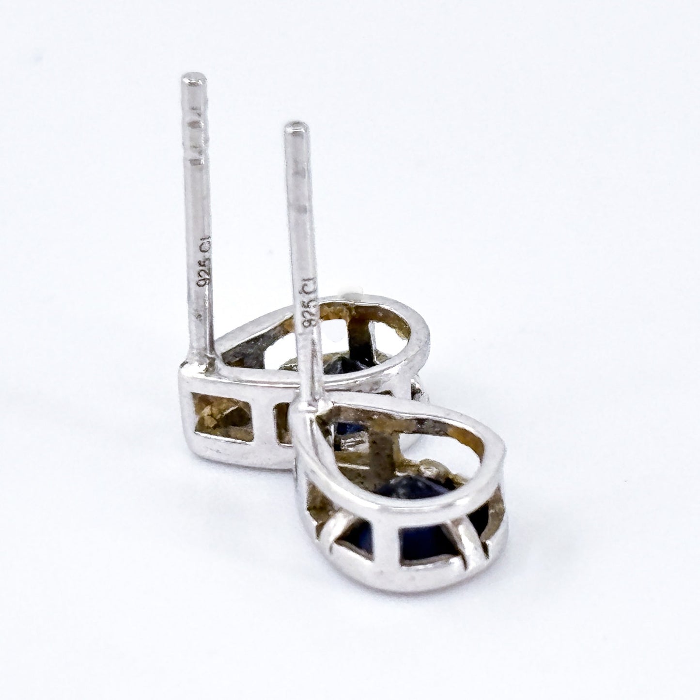 Blue Cubic Zirconia Teardrop Stud Earrings | Vintage Sterling Silver 925