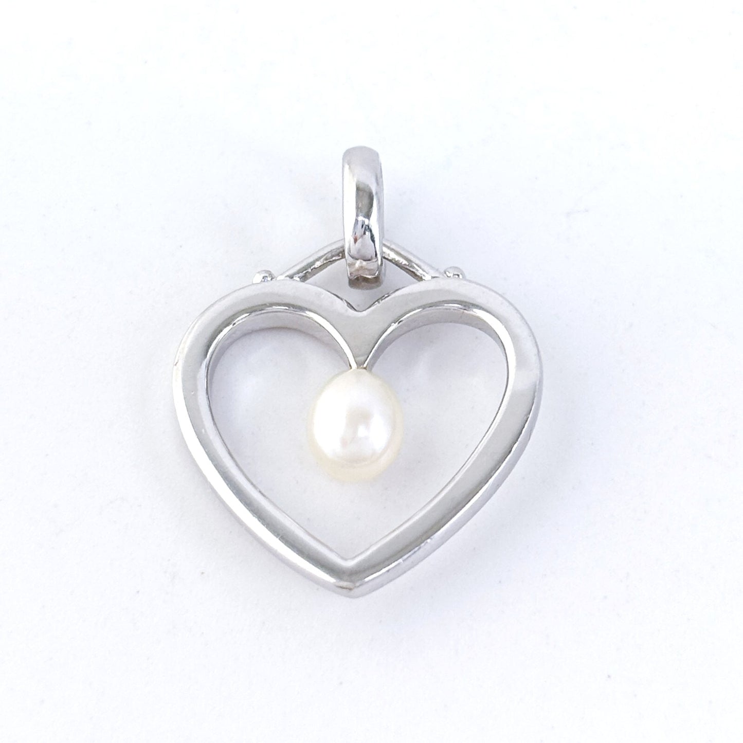 Vintage Sterling Silver 925 Pearl Open Heart Pendant