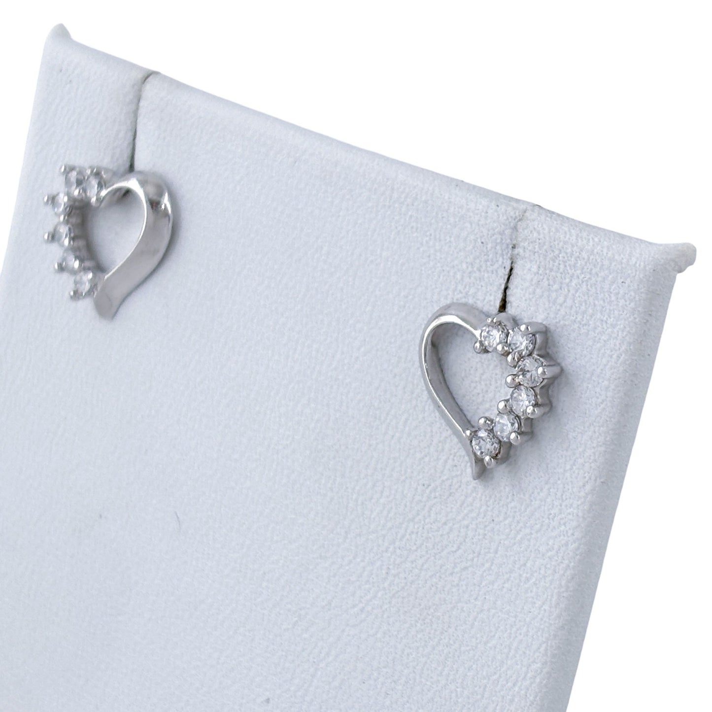 Vintage Sterling Silver 925 Cubic Zirconia Heart Stud Earrings
