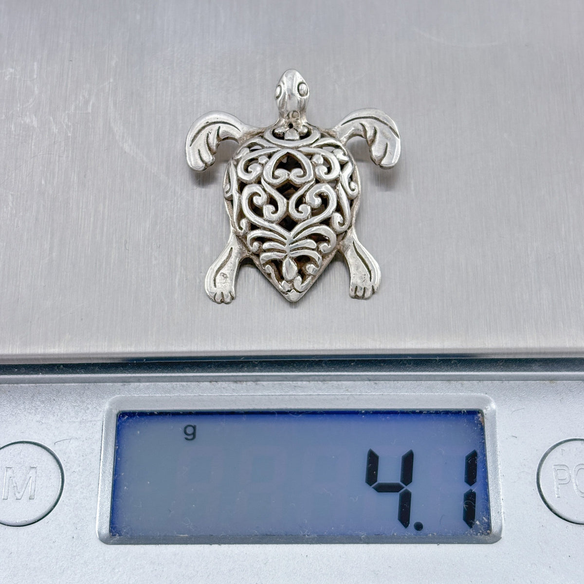 Vintage Sterling Silver 925 Filigree Sea Turtle Pendant