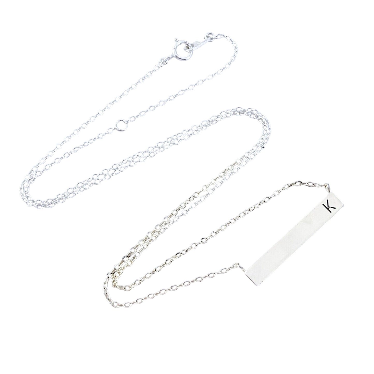 Vintage Sterling Silver 925 Ombre Bar "K" Pendant Necklace | 16"-18"