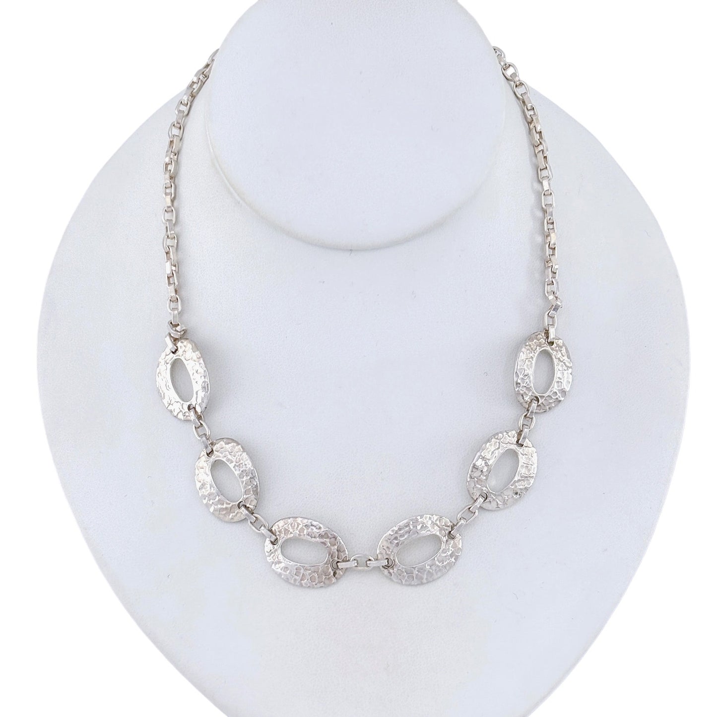 Vintage Sterling Silver 925 Hammered Open Link Necklace 17"