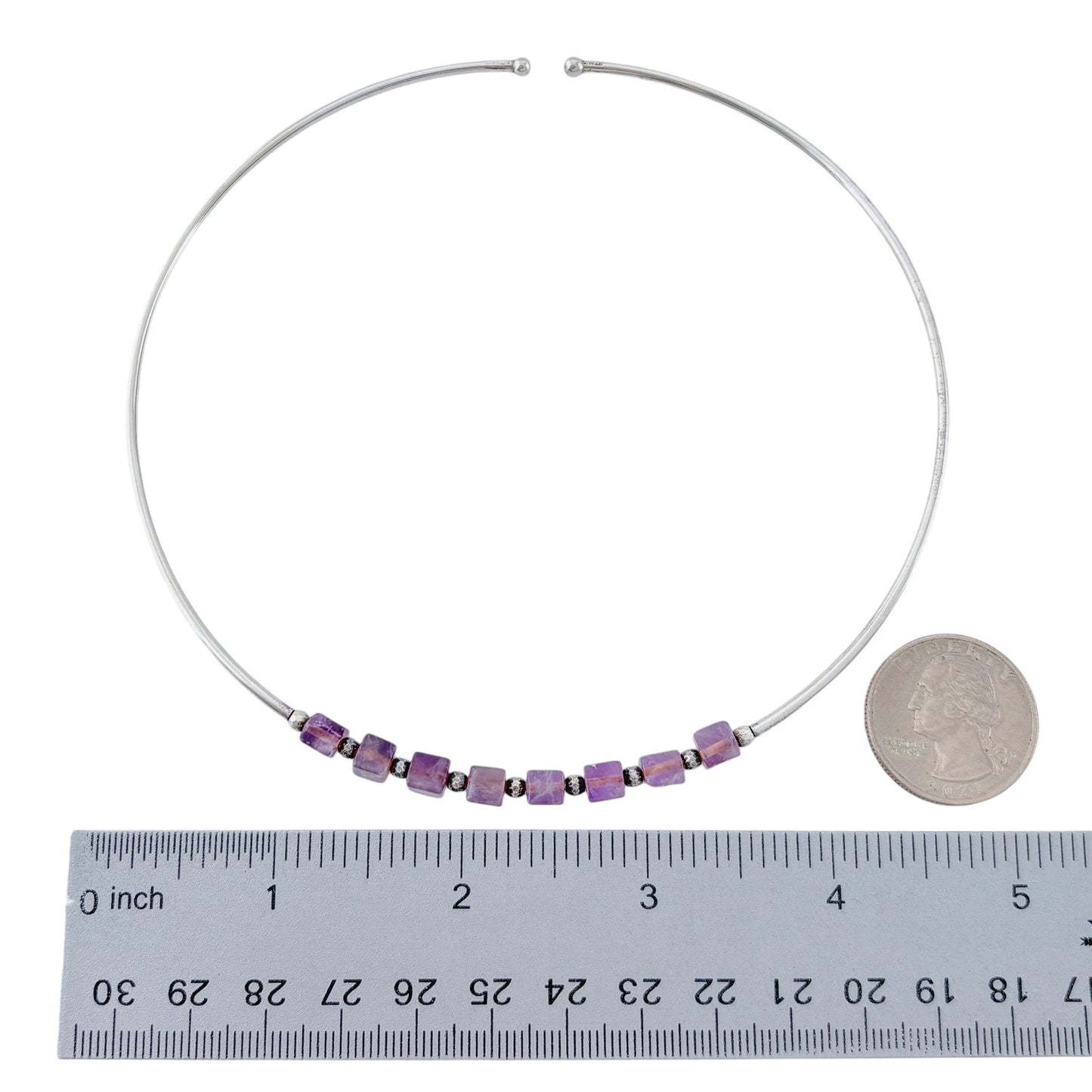 Vintage Sterling Silver Amethyst Bead Choker Necklace 15"