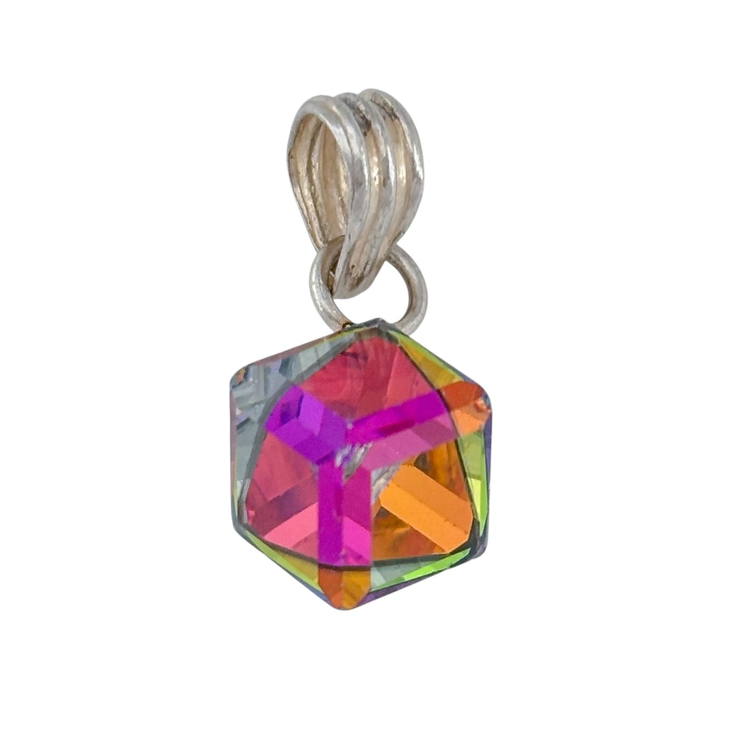 Vintage Sterling Silver 925 Rainbow Crystal Pendant