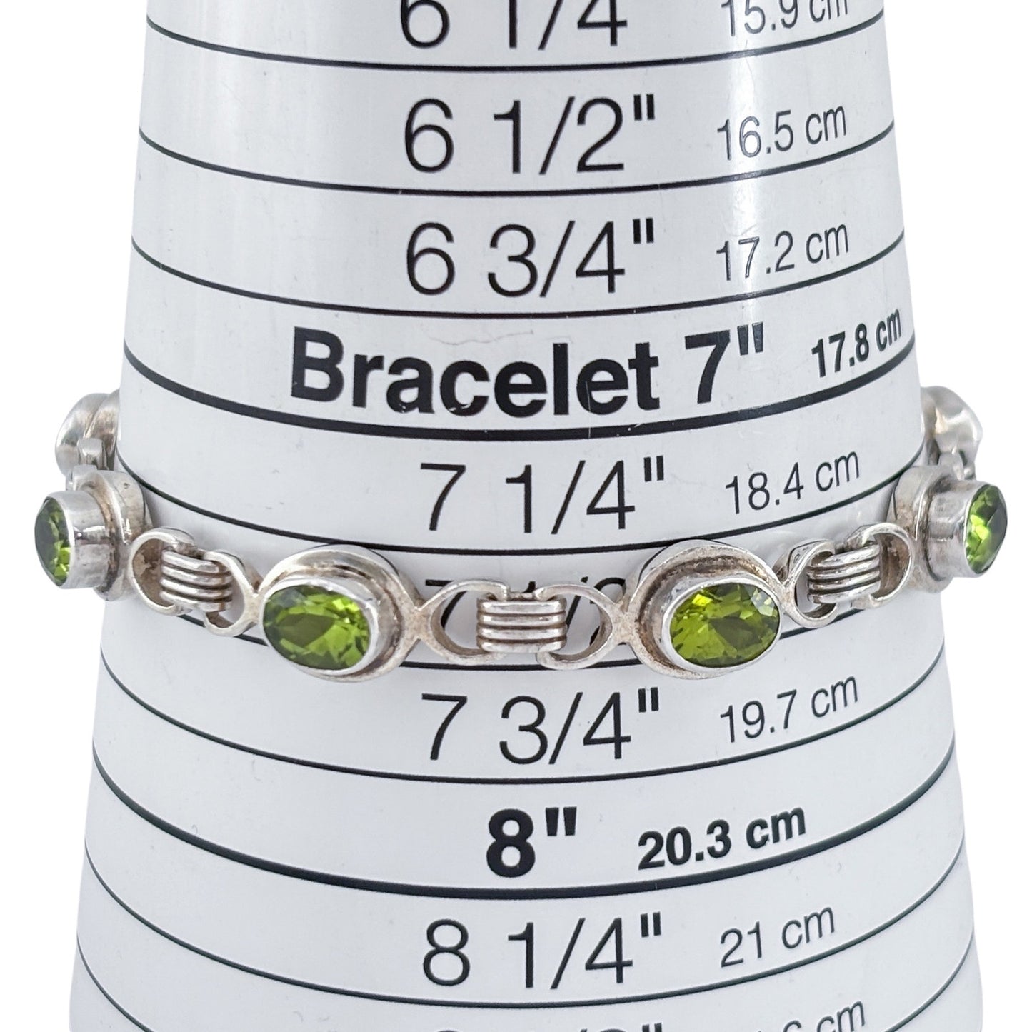 Vintage Sterling Silver 925 Preridot Link Bracelet 7"-7.5"