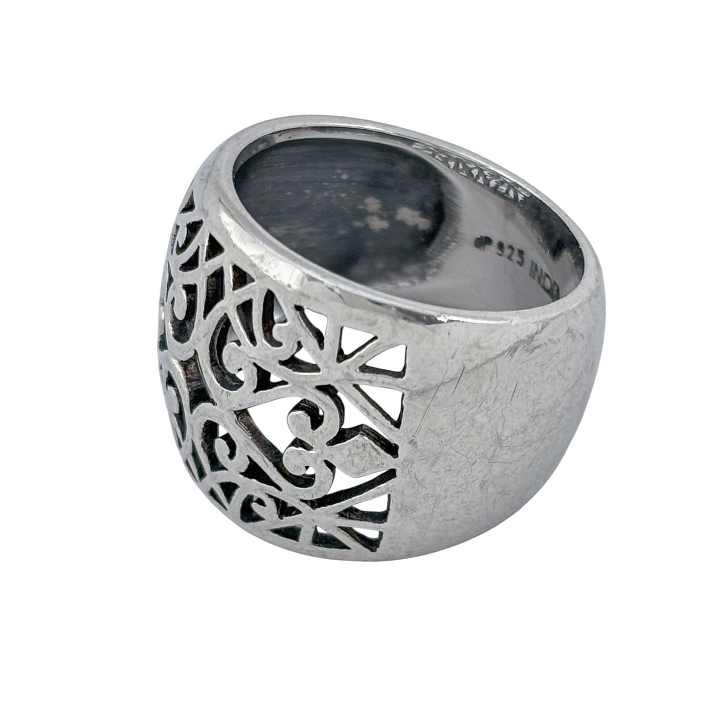 Vintage Sterling Silver 925 Domed Filigree Band Ring Size 8.5
