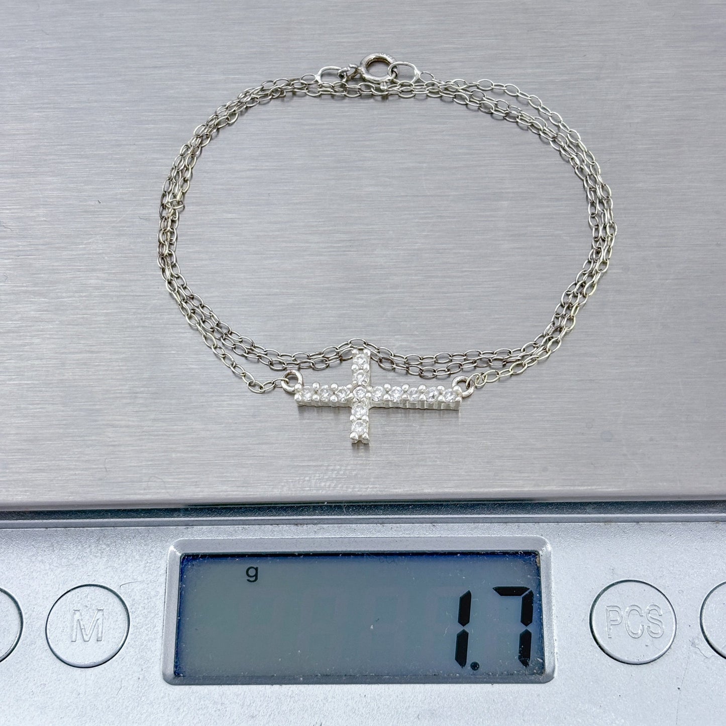 Vintage Sterling Silver 925 Cubic Zirconia Cross Necklace 18"