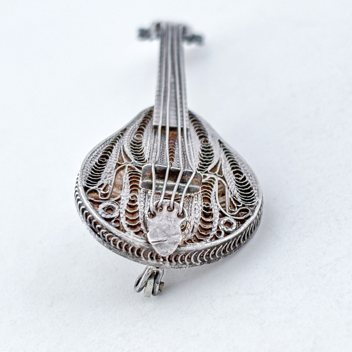 Vintage Sterling Silver 925 Lute Brooch