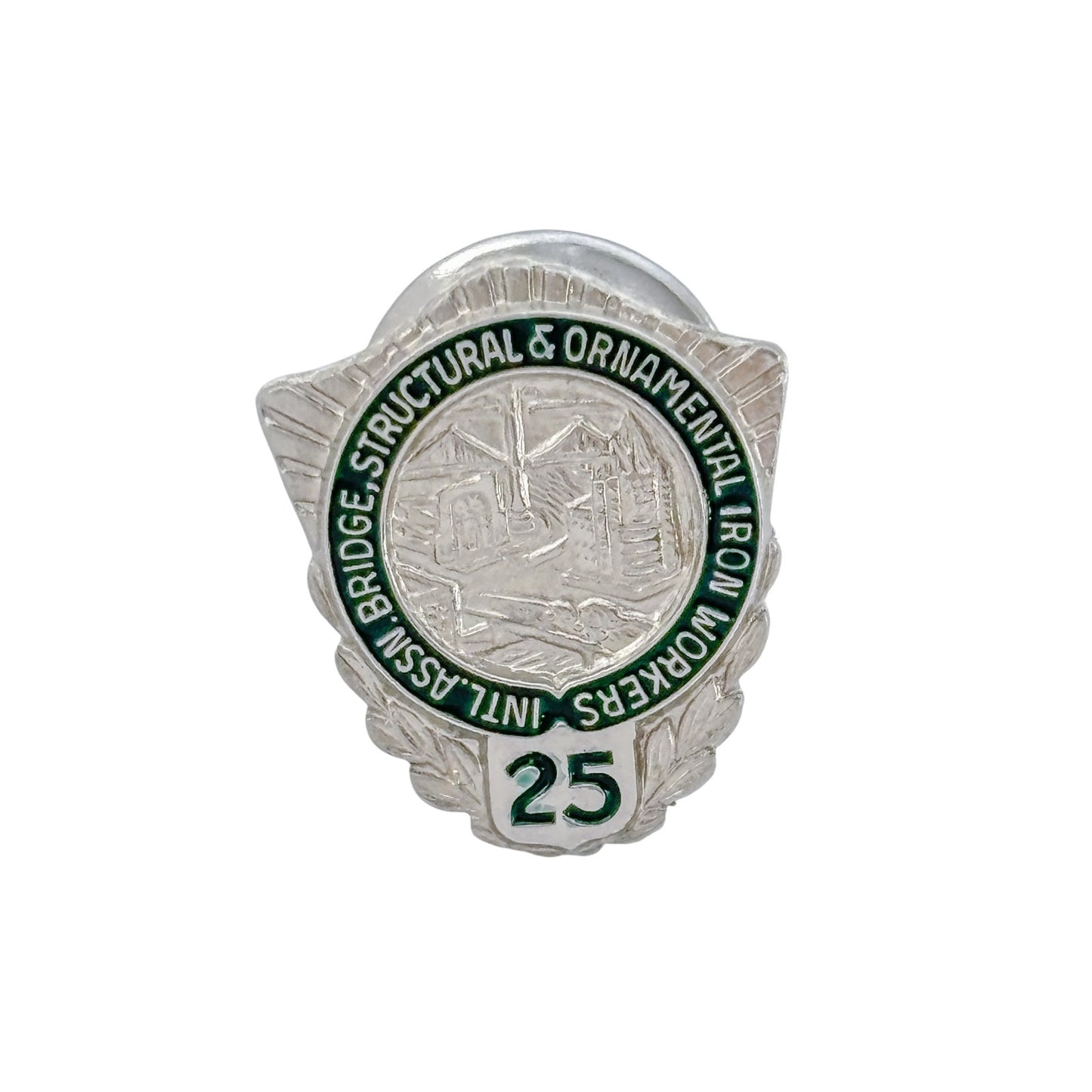 Vintage Sterling Silver 925 Iron Workers Union 25 Year Lapel Pin