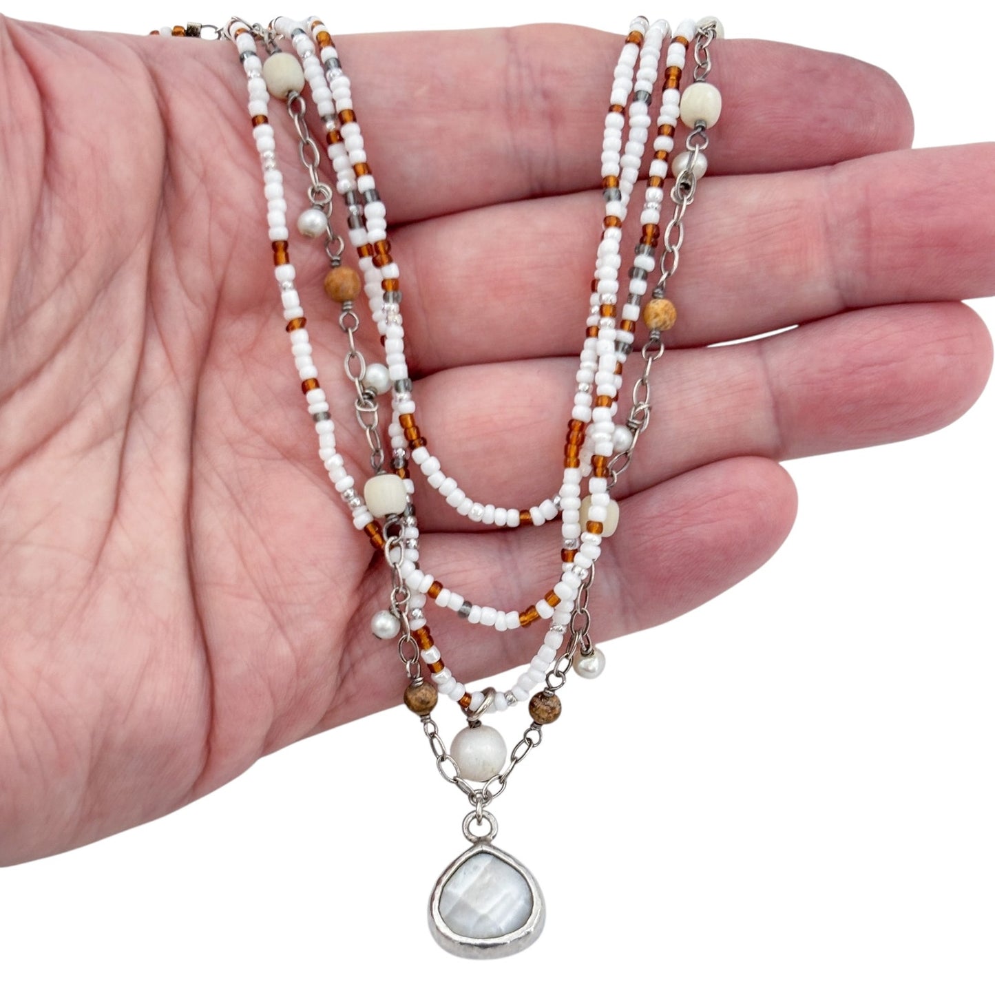Vintage Sterling Silver 925 Mother of Pearl Multi Strand Necklace 16"-18" N1673