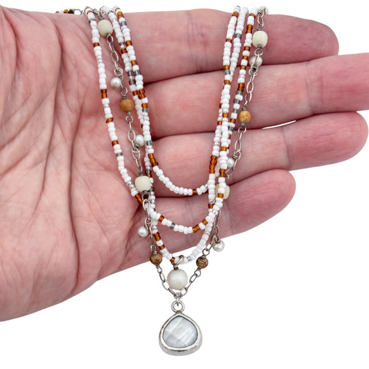 Vintage Sterling Silver 925 Mother of Pearl Multi Strand Necklace 16"-18" N1673