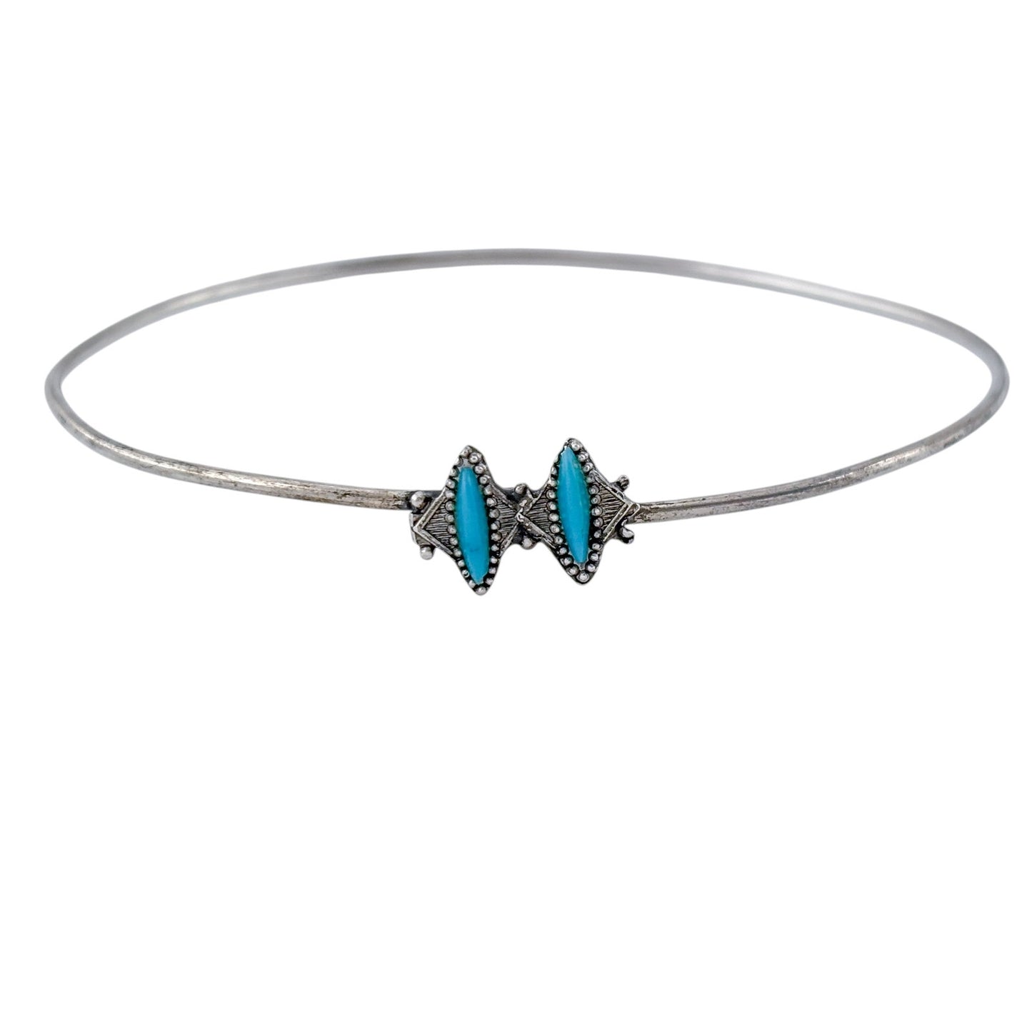 Vintage Sterling Silver 925 Turquoise Bangle Bracelet 7.75"