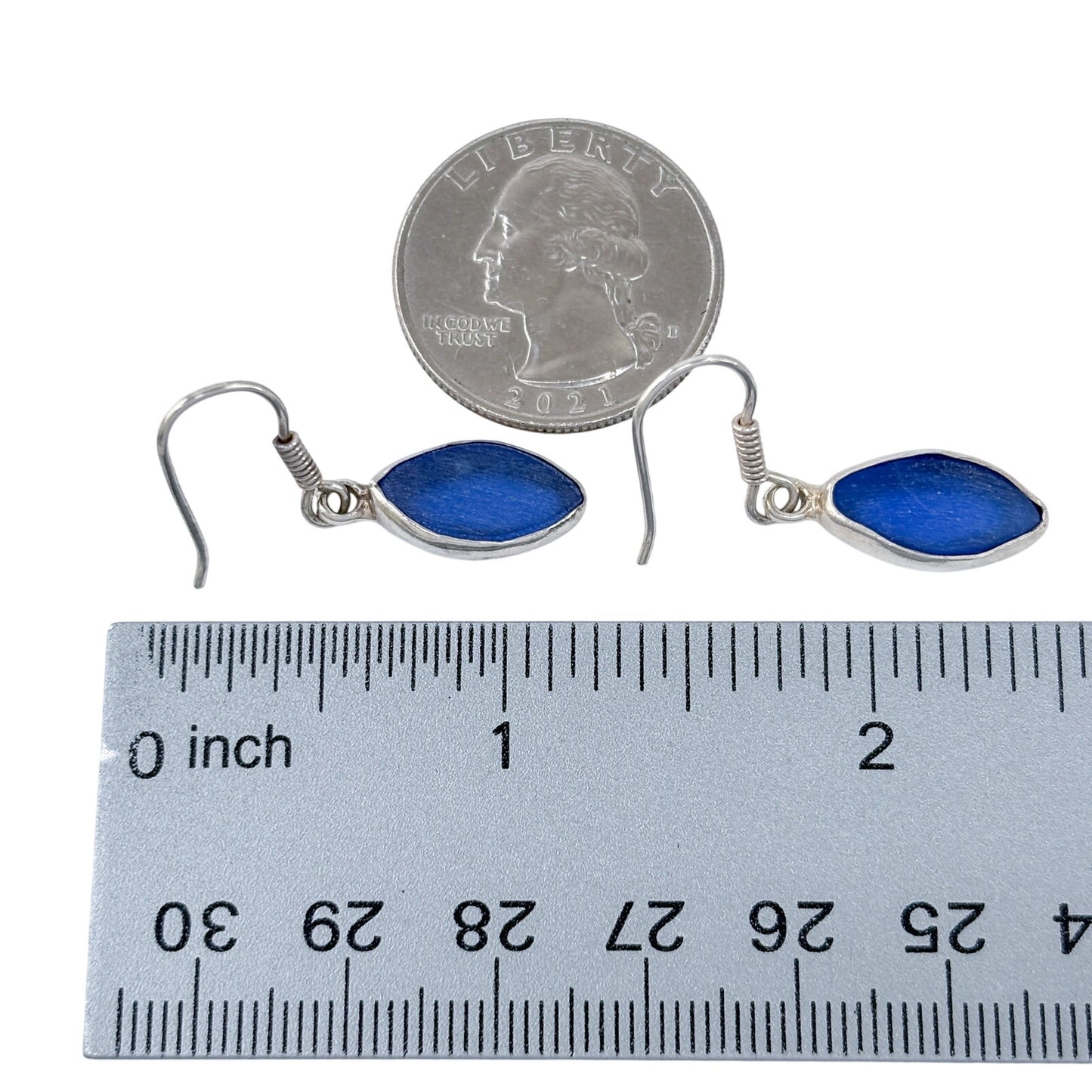 Estate Sterling Silver 925 Blue Glass Marquise Earrings