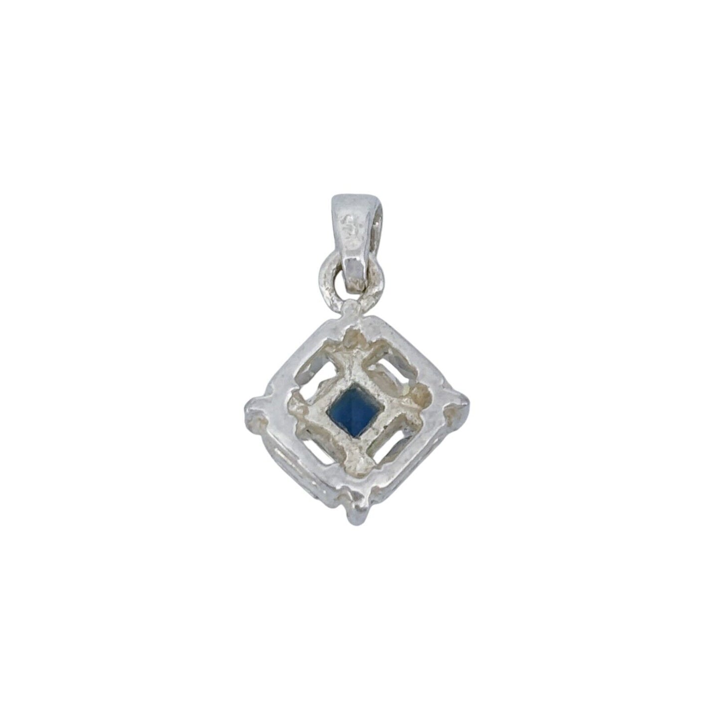 Vintage Sterling Silver 925 Square Blue Cubic Zirconia Pendant
