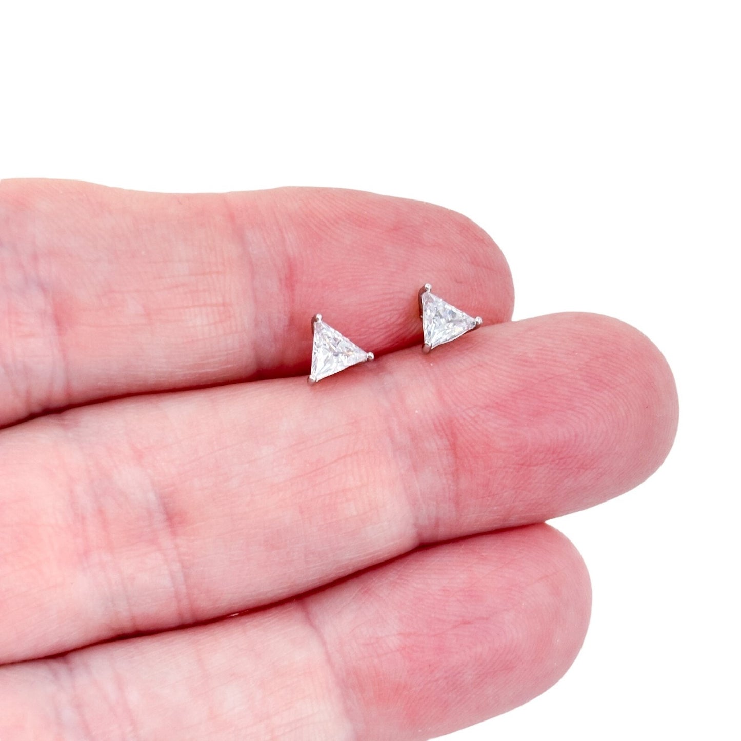 Vintage IBB CH Sterling Silver 925 Triangle Cubic Zirconia Stud Earrings