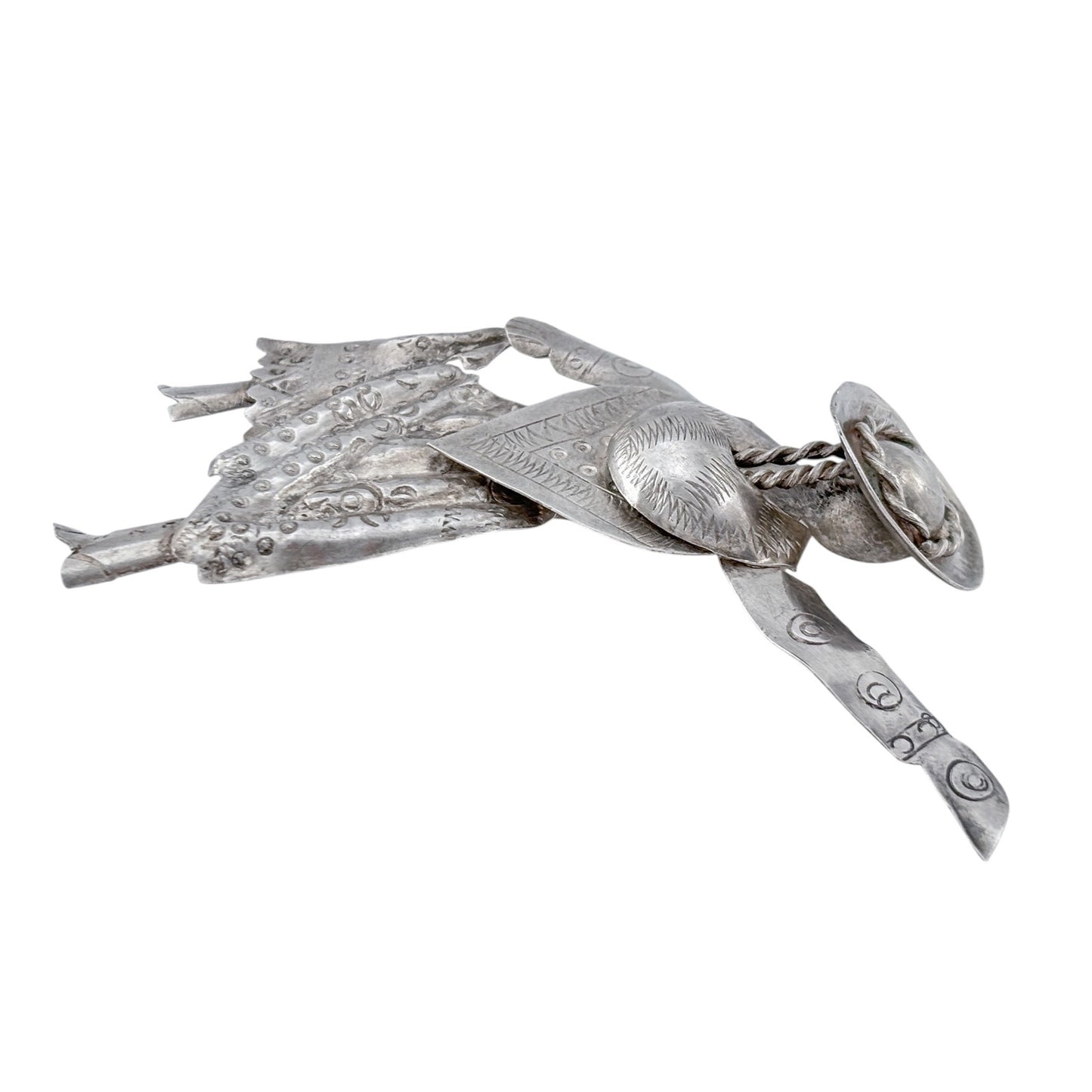 Vintage Peru Sterling Silver 925 Indigenous Woman Dancer Brooch