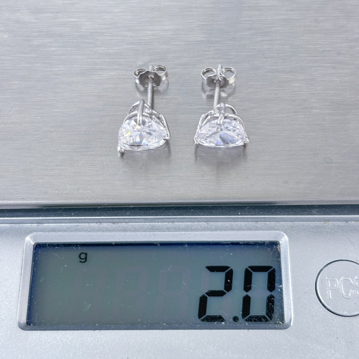Vintage Sterling Silver 925 Heart Cubic Zirconia Stud Earrings