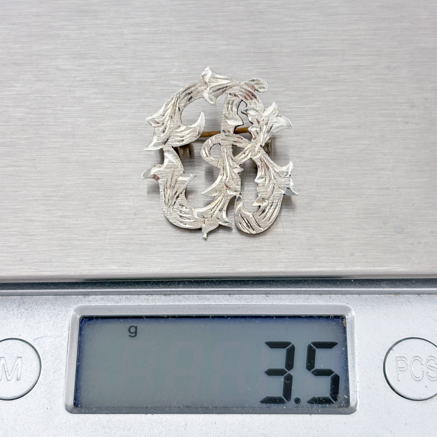 Vintage Sterling Silver 925 Filigree Monogram Letter B Brooch