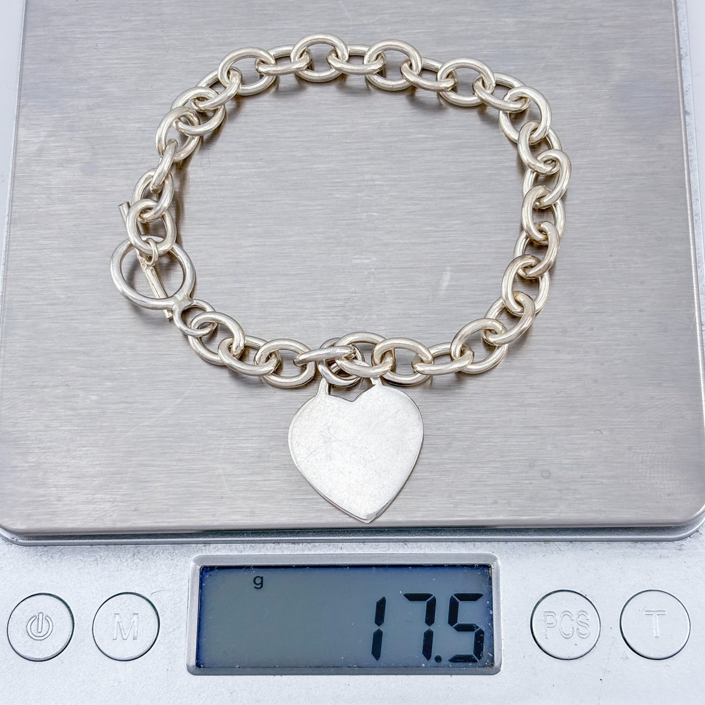 Vintage Sterling Silver 925 Heart Toggle Bracelet 6.75"