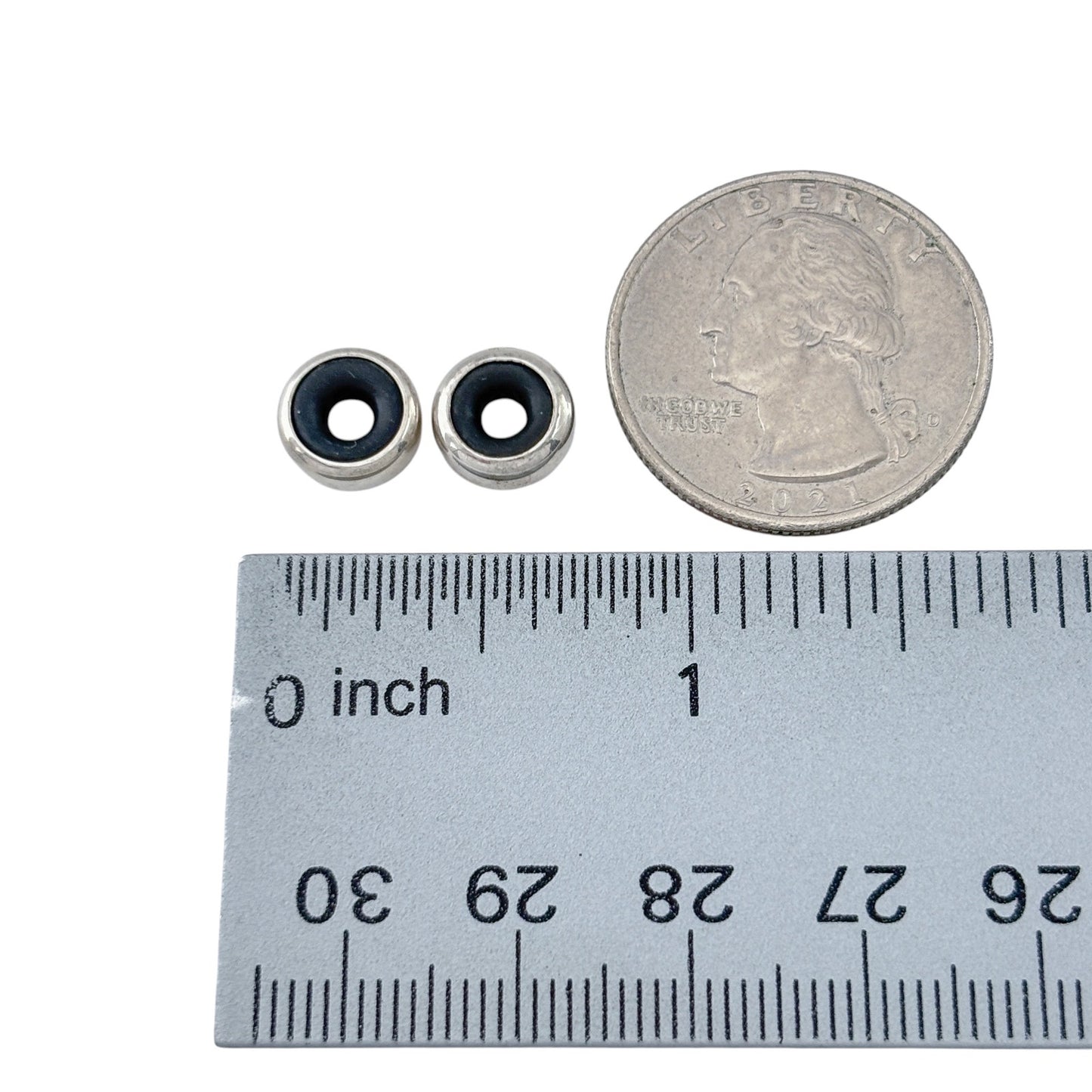 Vintage Sterling Silver 925 Spacer Beads with Black Rubber Centers – Pair