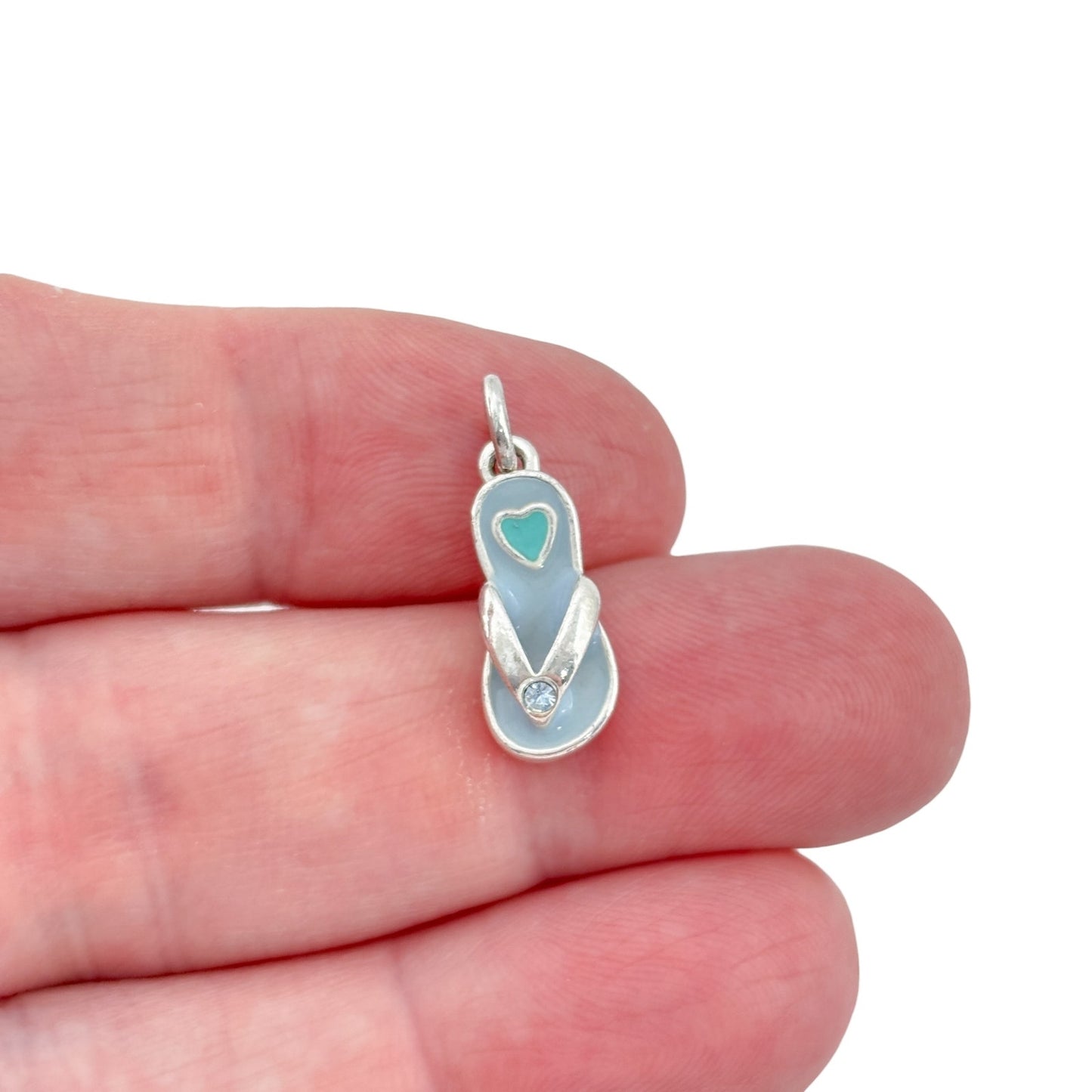 Vintage Sterling Silver 925 Enamel Blue Cubic Zirconia Flip Flop Charm
