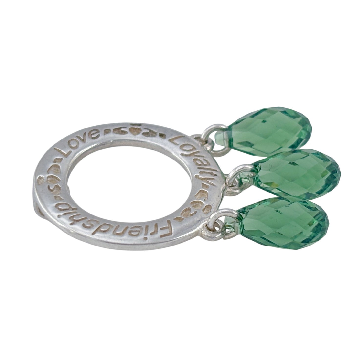 Vintage Sterling Silver 925 Green Crystal Friendship Loyalty Love Pendant