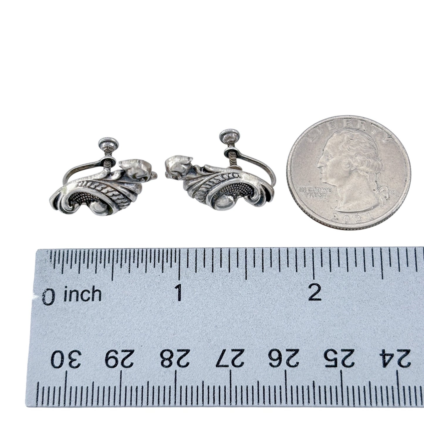 Vintage Sterling Silver 925 Ornate Scroll Screwback Earrings