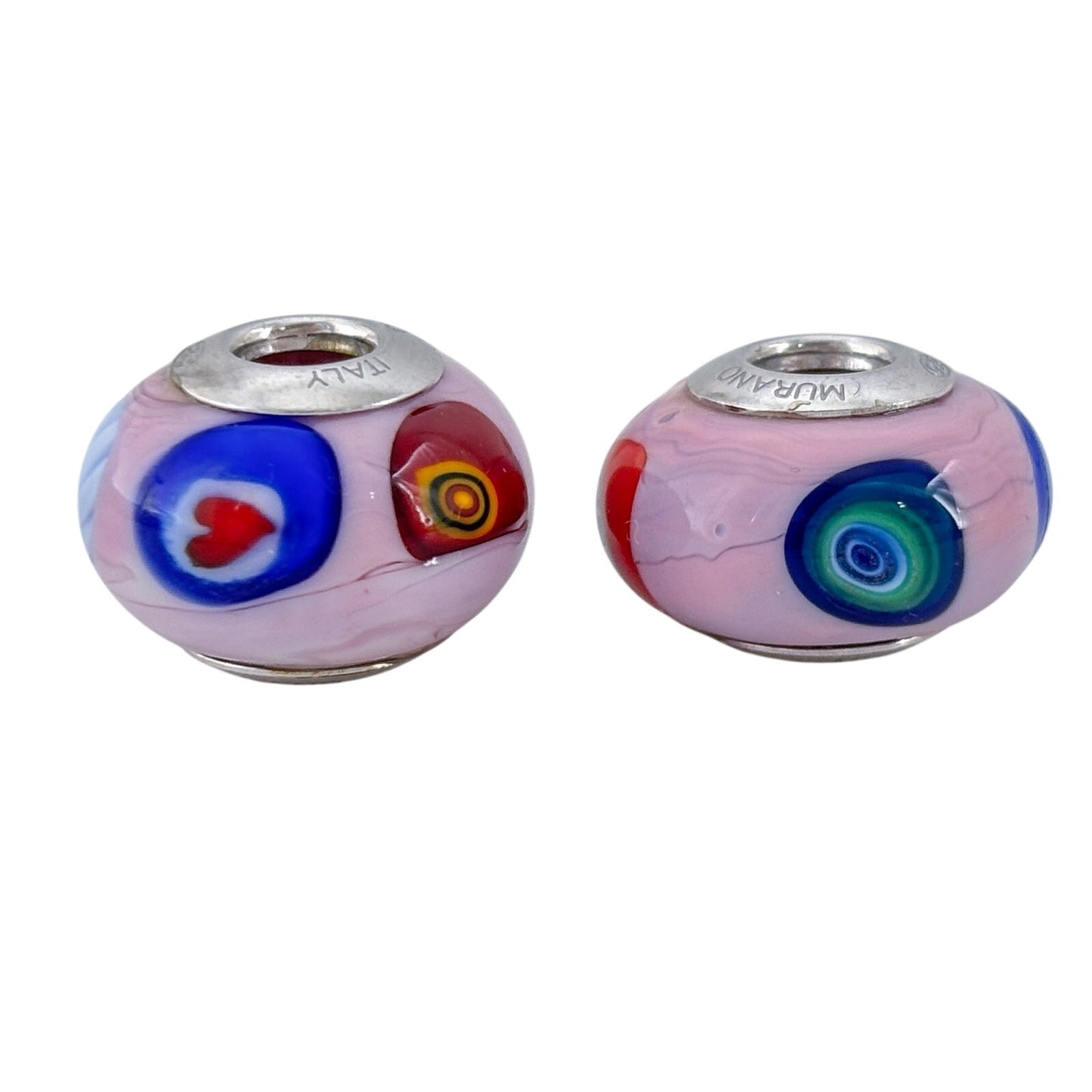 Vintage Sterling Silver 925 Pink Floral Murano Glass Charm Beads