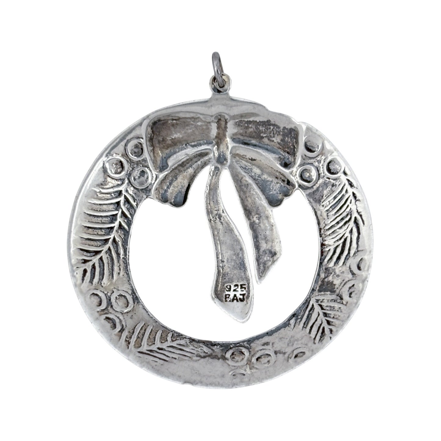 Vintage Sterling Silver 925 Christmas Holiday Wreath Pendant