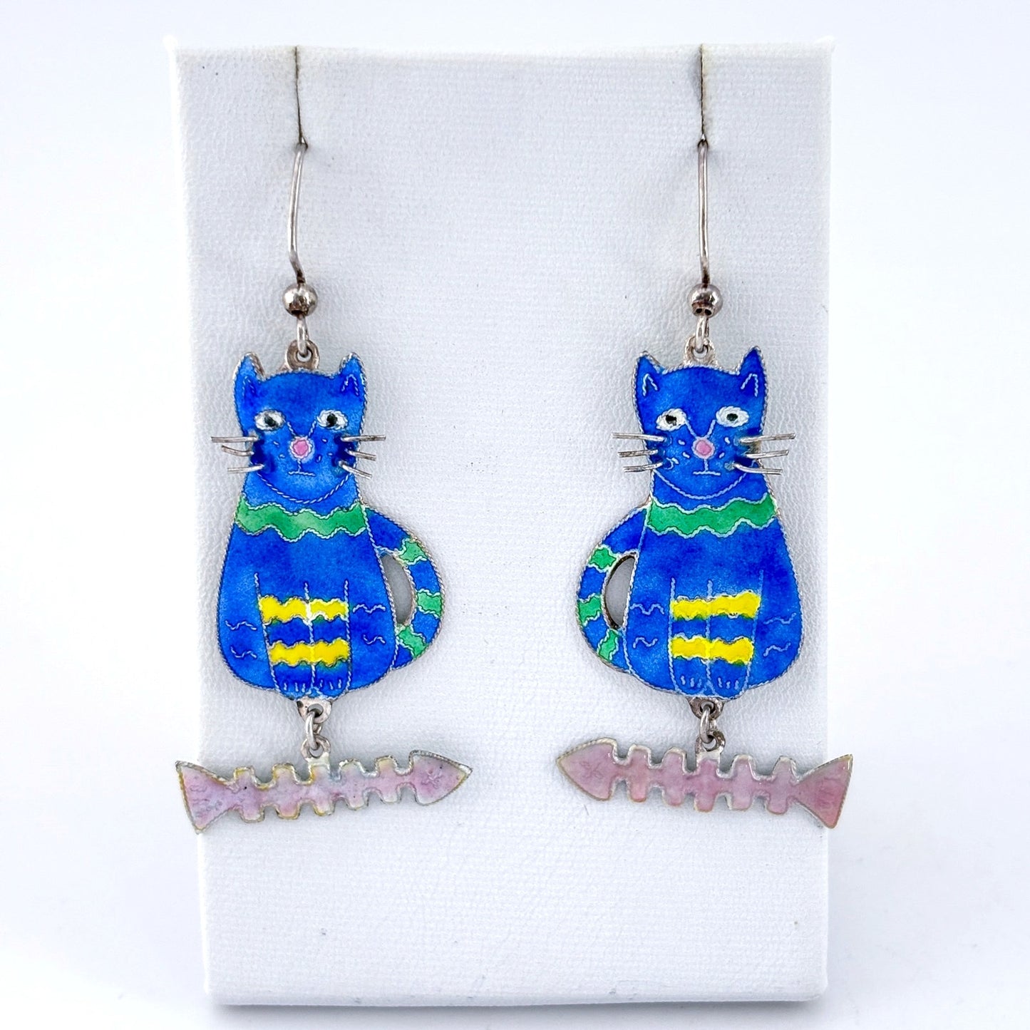 Vintage Sterling Silver 925 Blue Cat Earrings