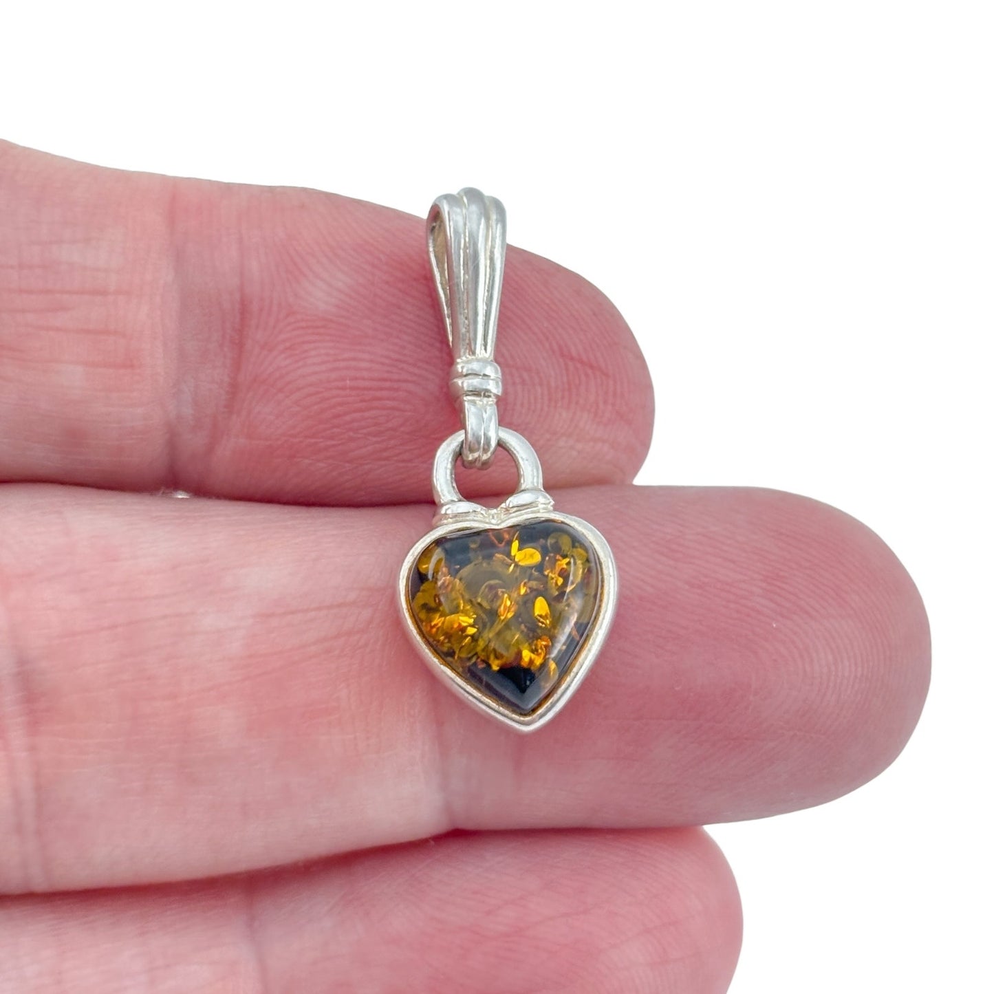 Vintage Sterling Silver 925 Amber Heart Pendant