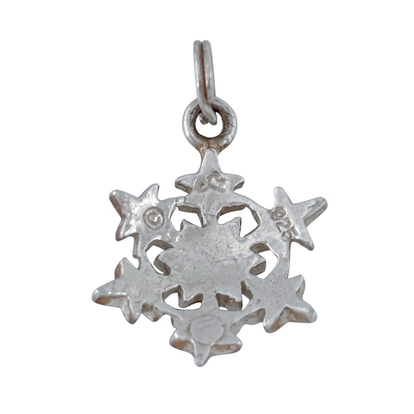 Vintage Sterling Silver 925 Blue Crystal Snowflake Pendant