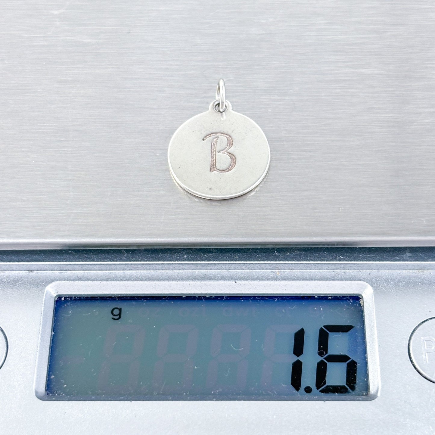 Vintage Sterling Silver 925 Round Initial “B” Charm Pendant