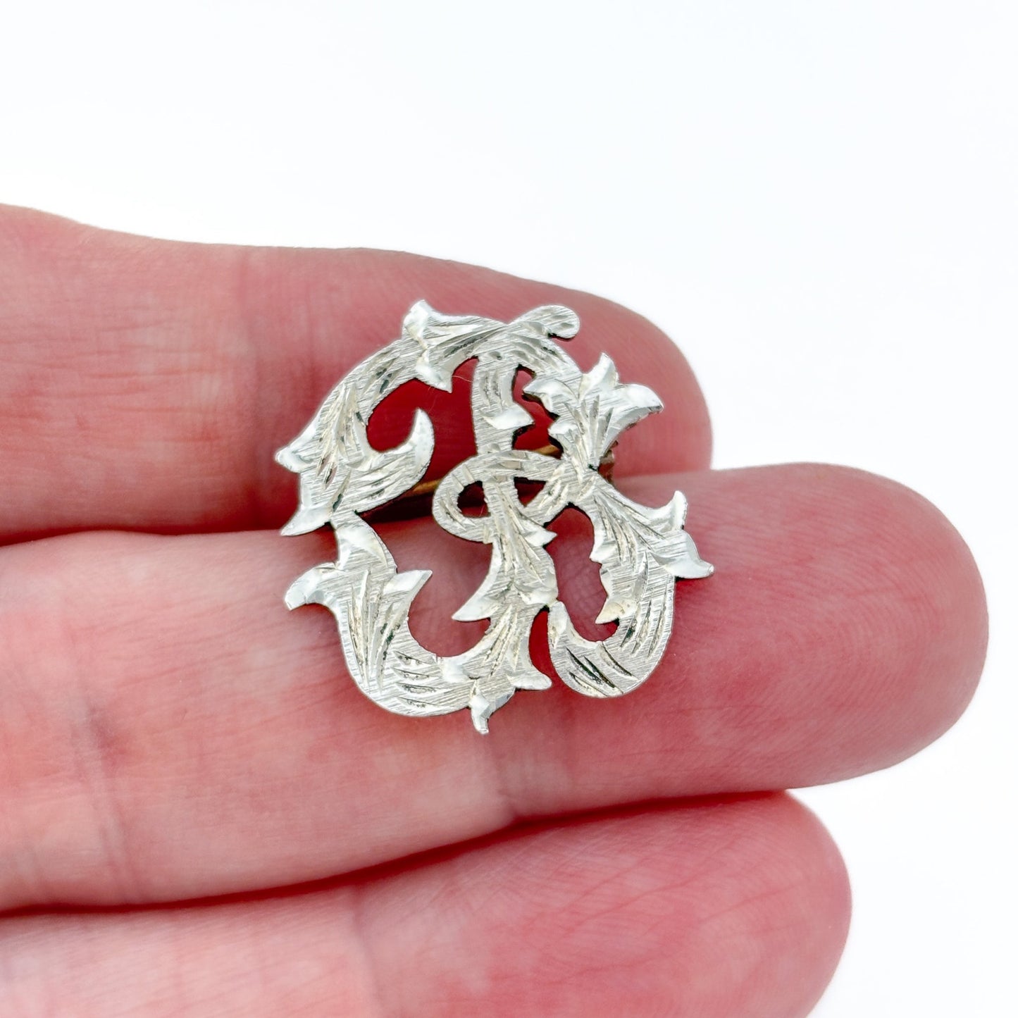 Vintage Sterling Silver 925 Filigree Monogram Letter B Brooch