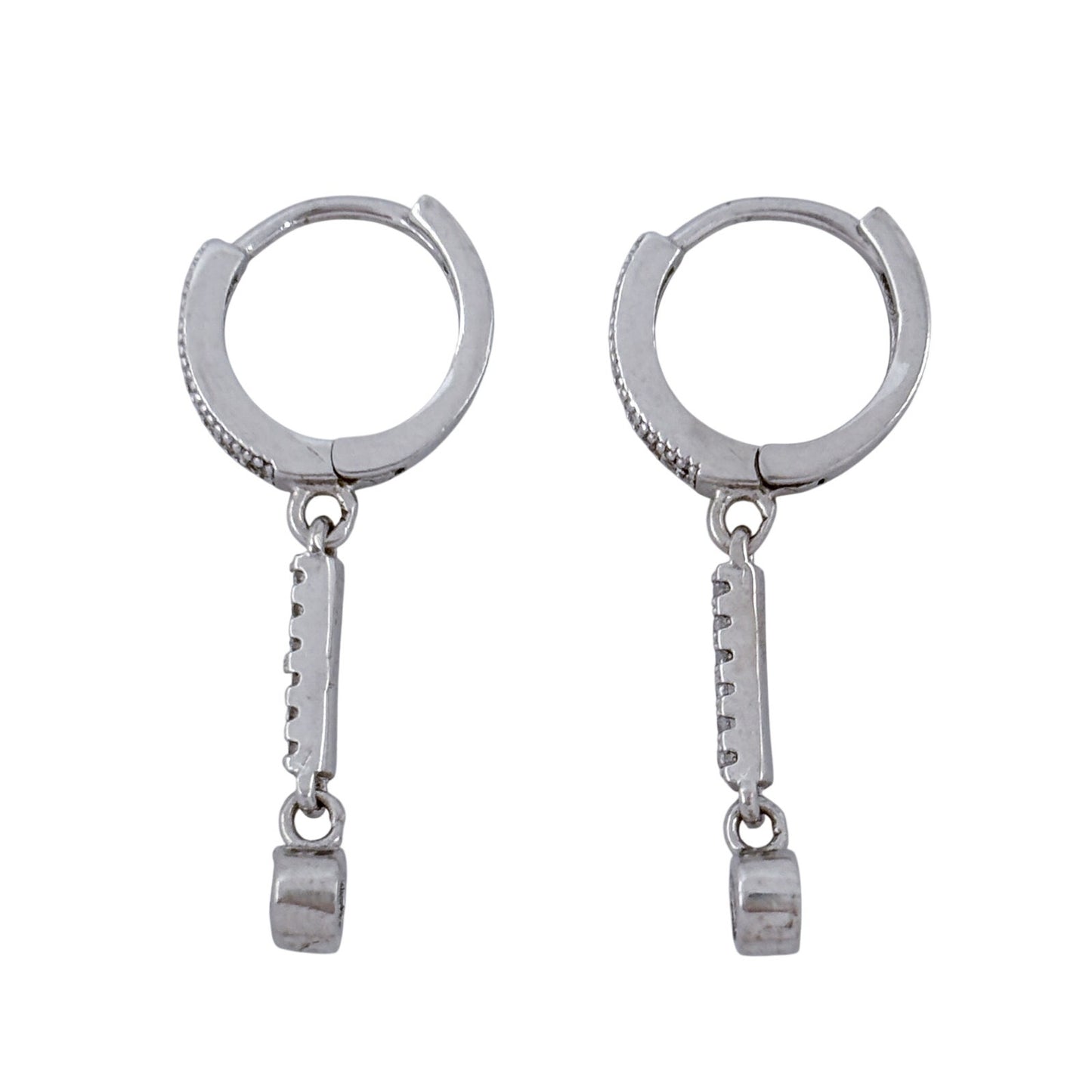 Vintage Sterling Silver 925 Cubic Zirconia Linear Drop Hoop Earrings