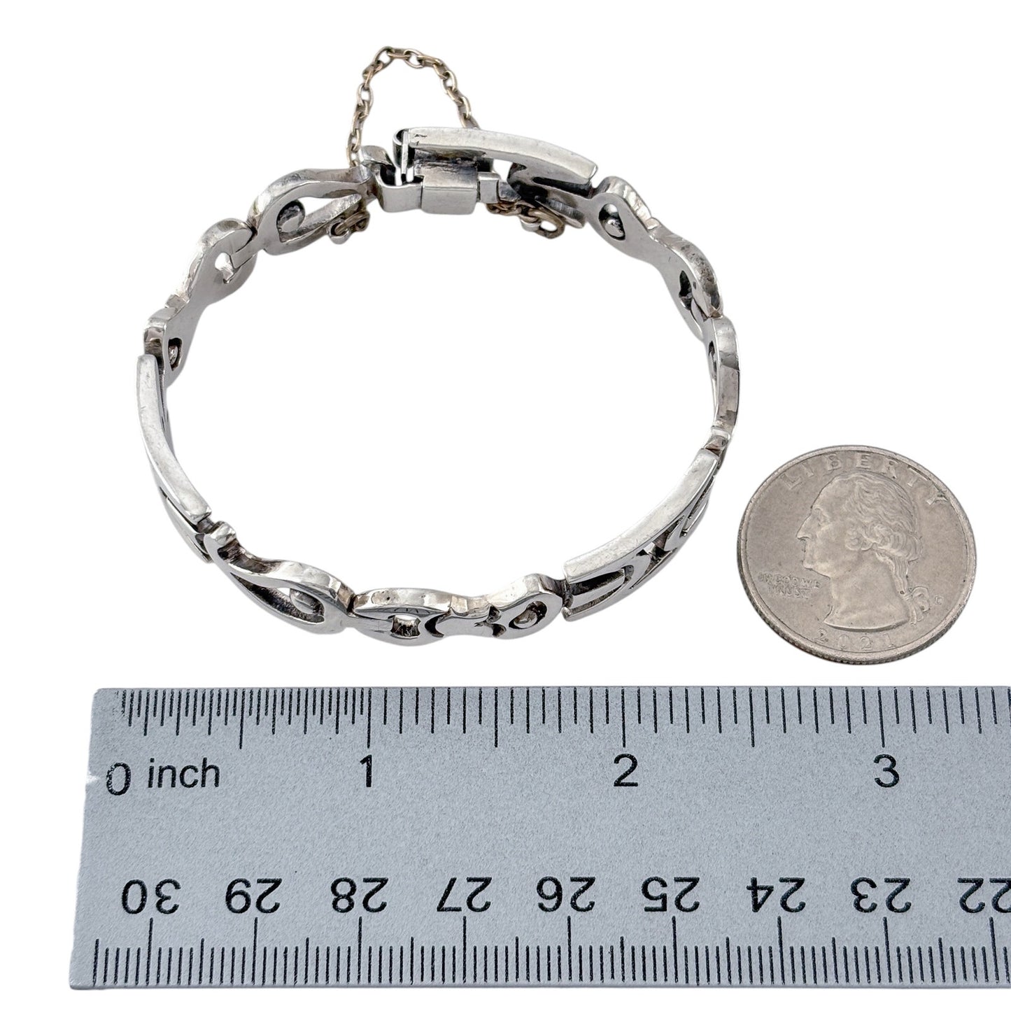 Vintage Mexico Taxco Sterling Silver 925 Abstract Link Bracelet 6.5"