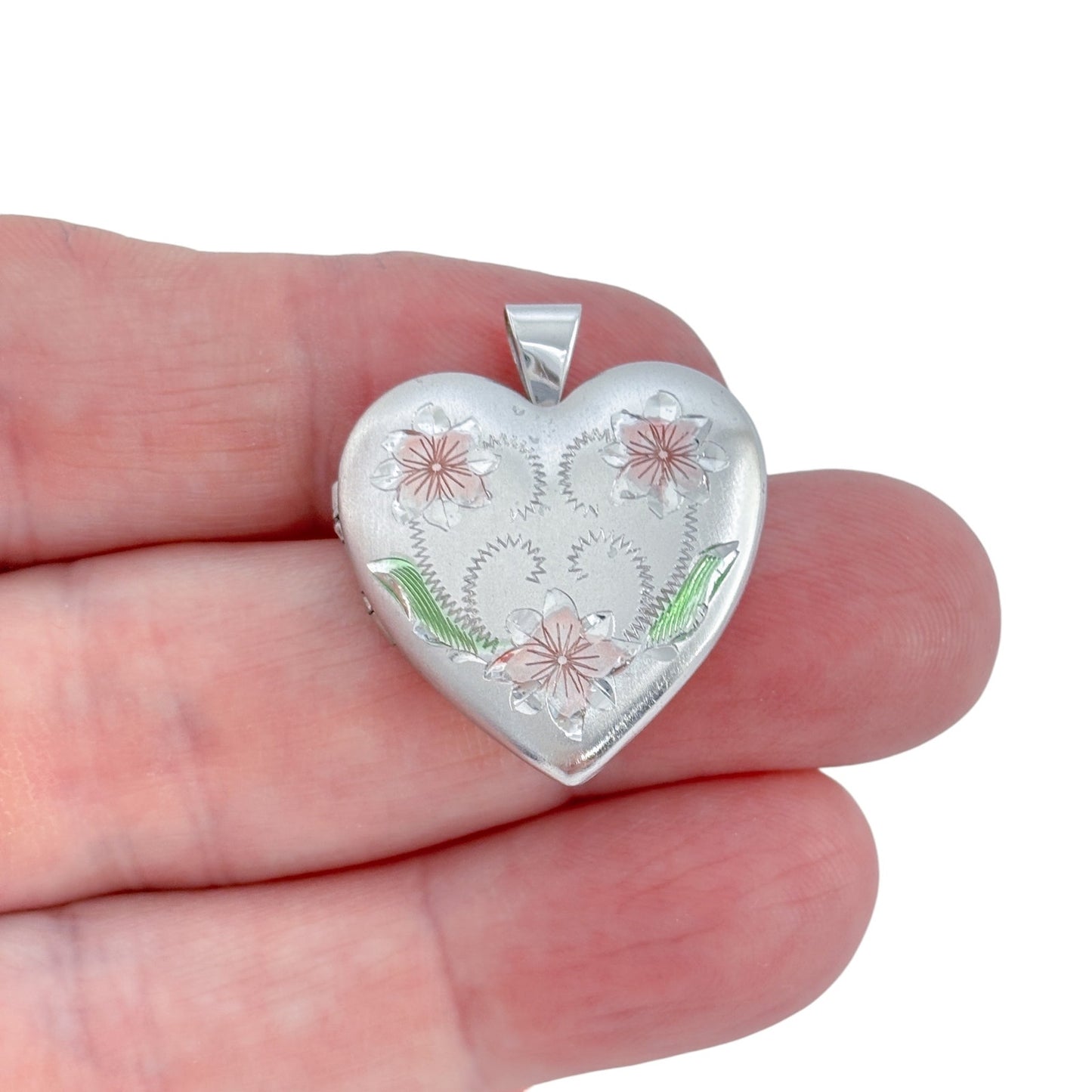 Vintage Sterling Silver 925 Etched Floral Locket Pendant