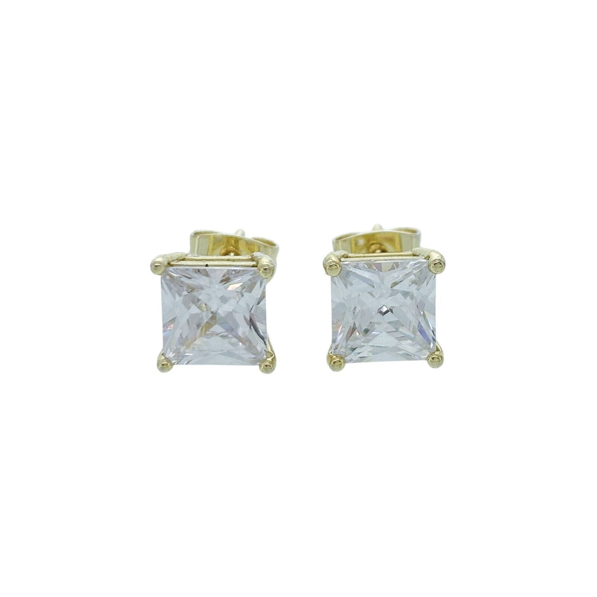 Vintage Gold-Tone Square Cubic Zirconia Stud Earrings