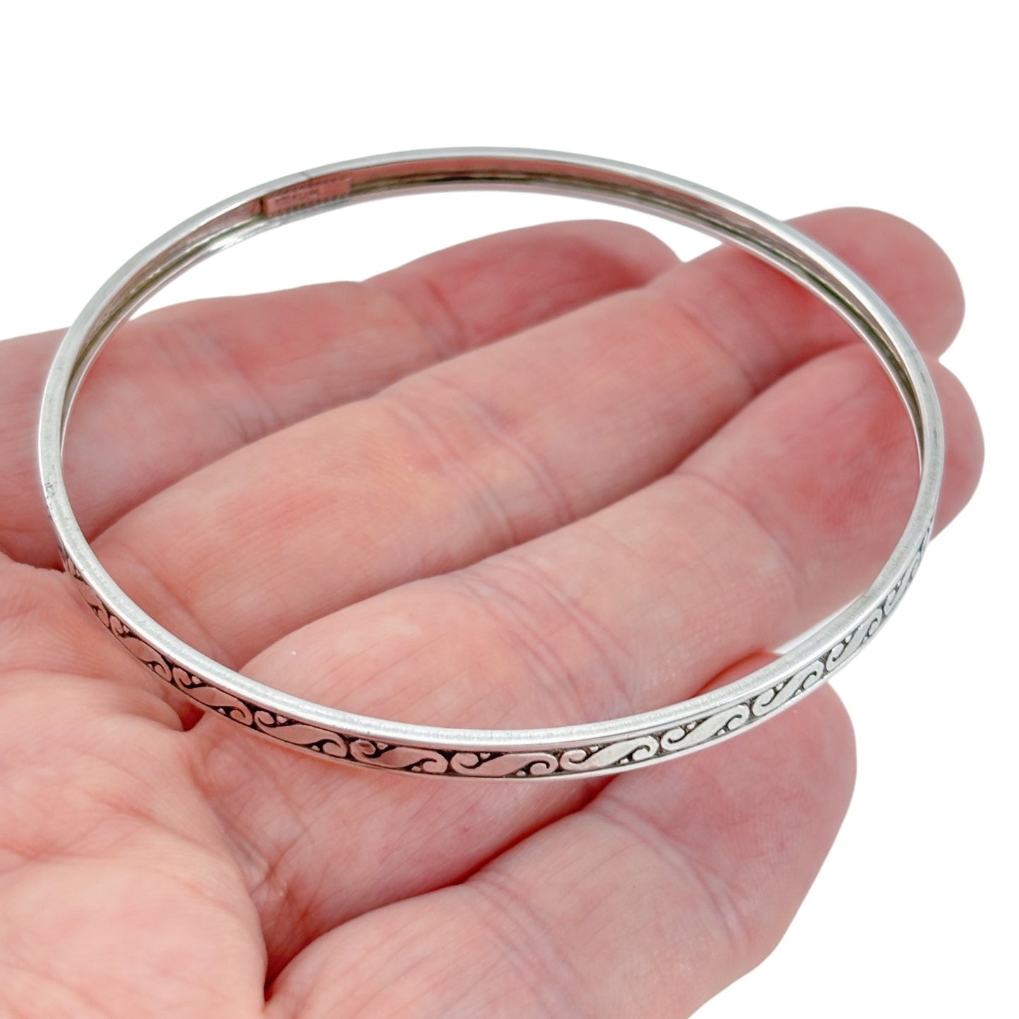 Vintage Sterling Silver 925 Scroll Bangle Bracelet 8"