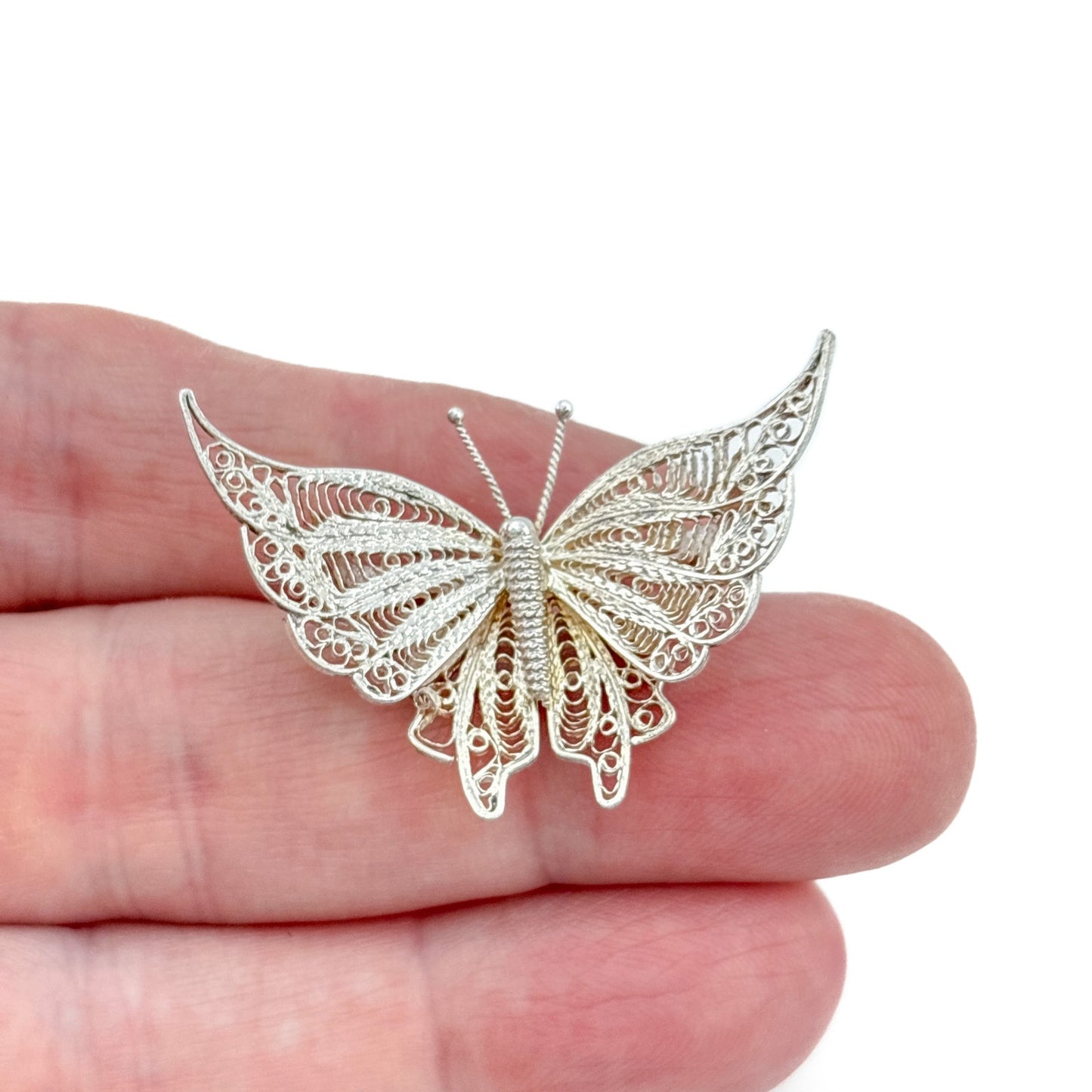 Vintage Sterling Silver 925 Filigree Butterfly Brooch