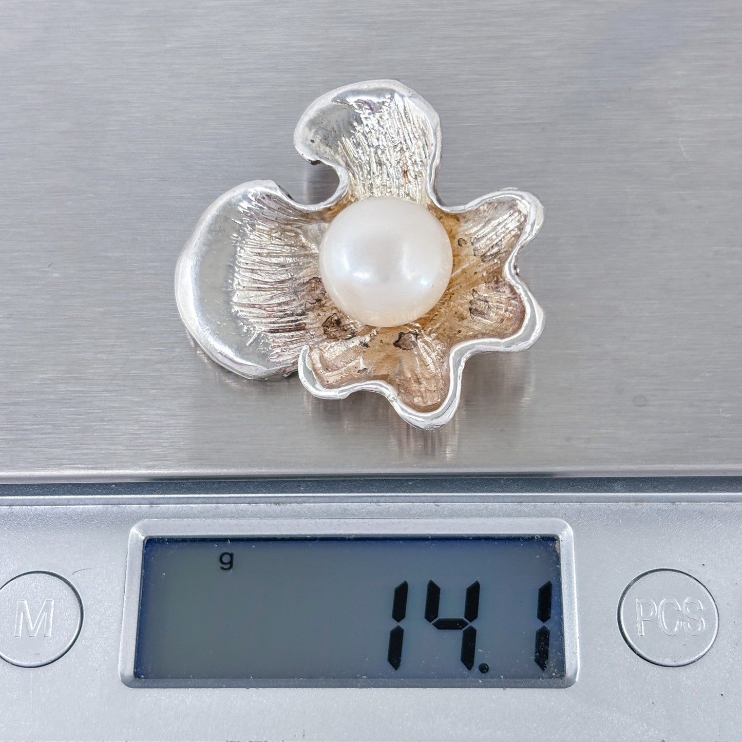 Vintage Sterling Silver 925 Pearl Flower Pendant