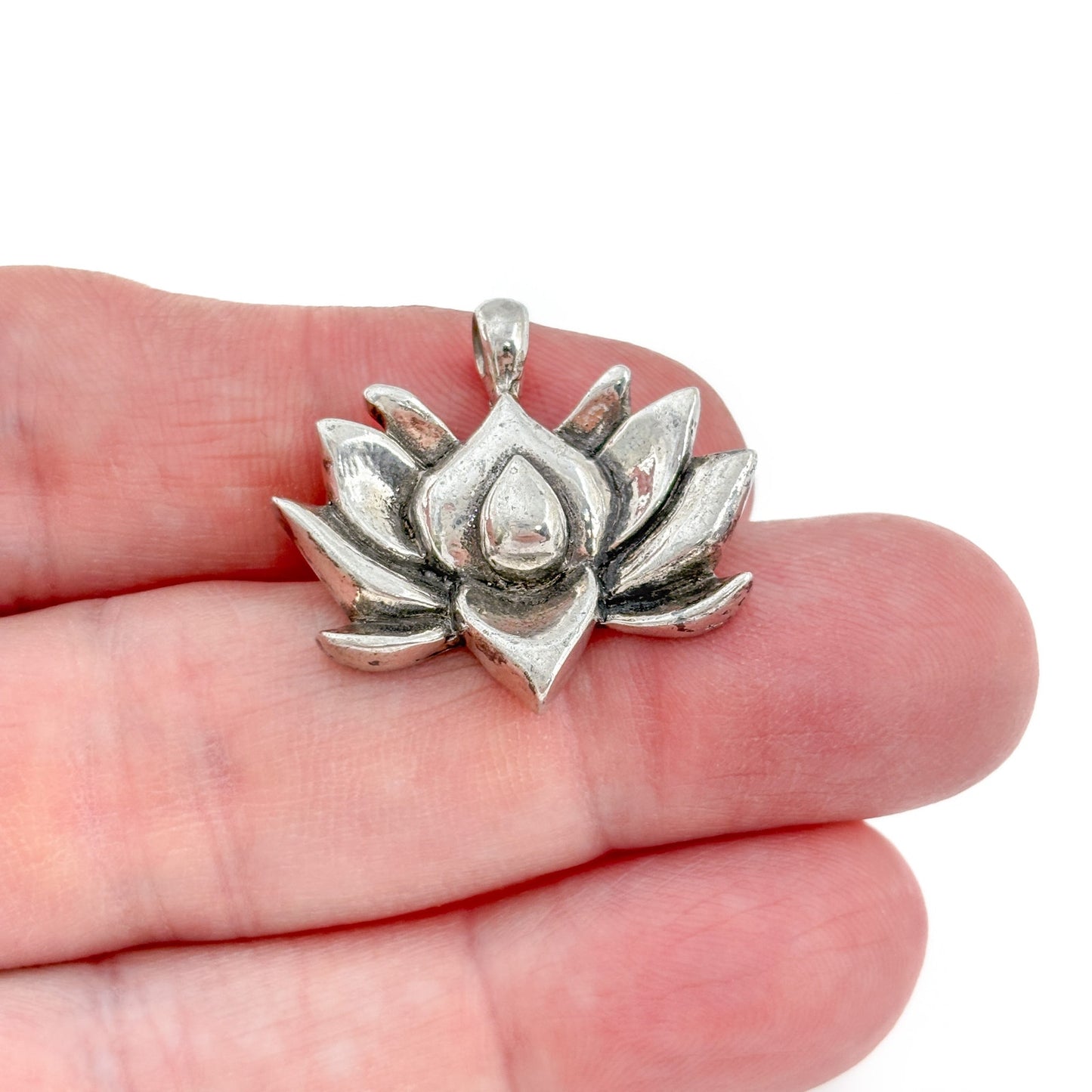 Vintage Sterling Silver 925 Lotus Flower Pendant