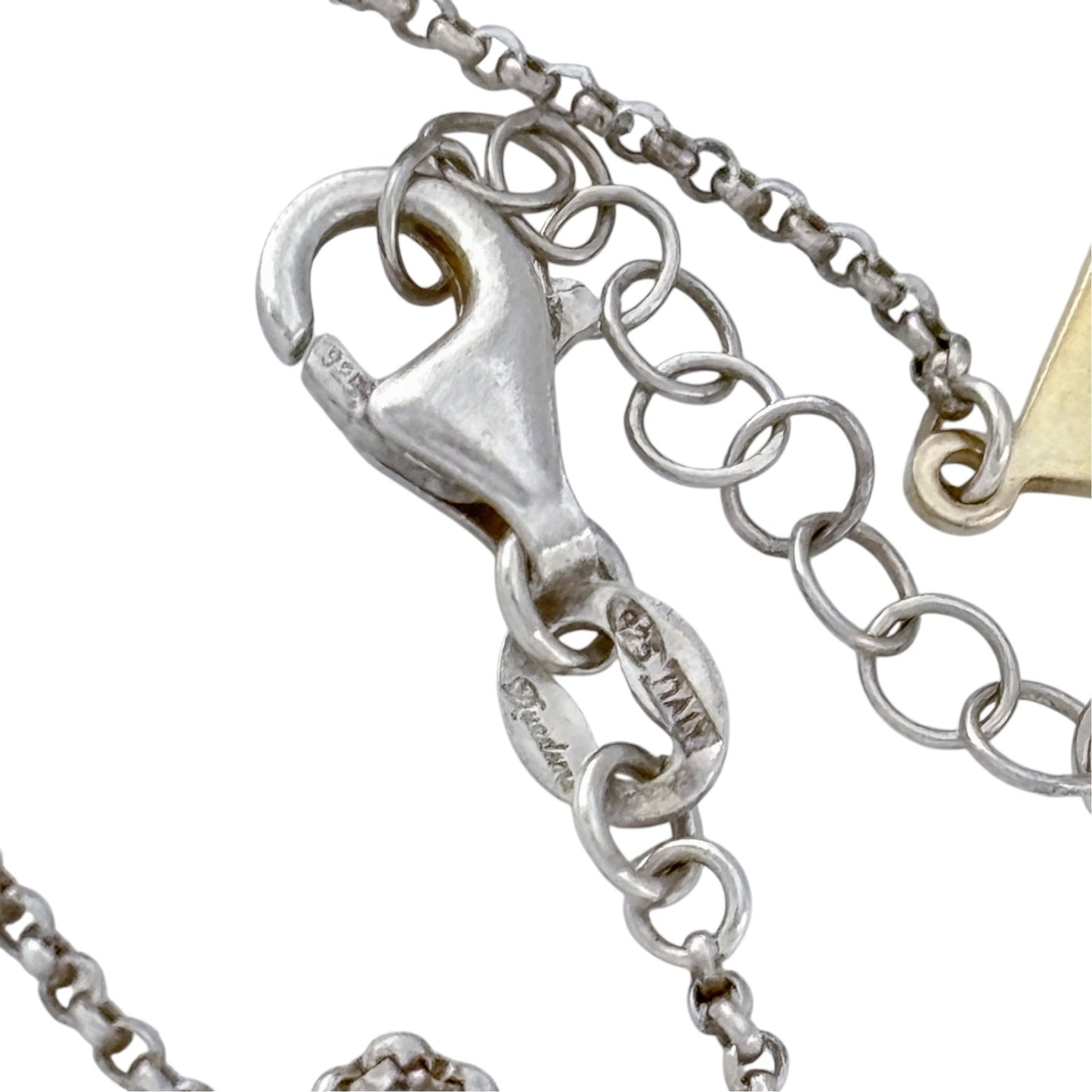 Vintage Sterling Silver 925 Mixed Metal Triangle Necklace 16-18"