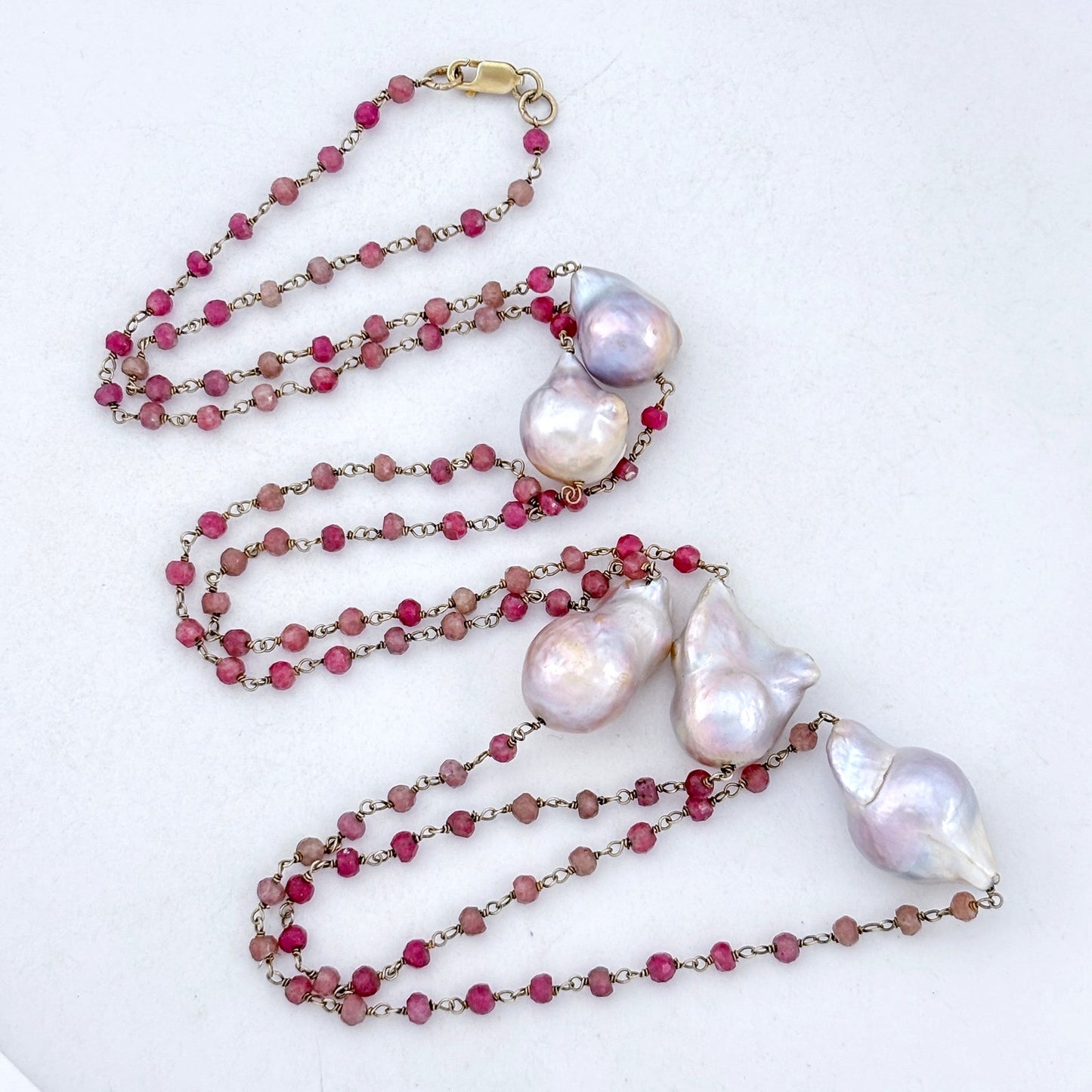 Vintage Sterling Silver 925 Tourmaline Baroque Imitation Pearl Necklace 37"