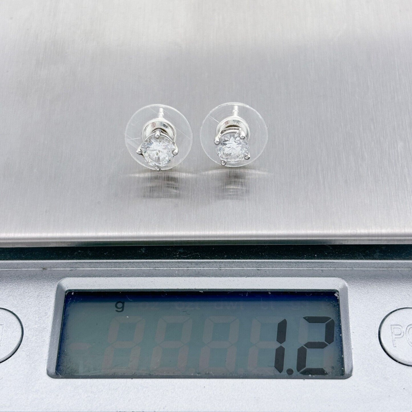 Vintage Sterling Silver 925 Round Cubic Zirconia Stud Earrings