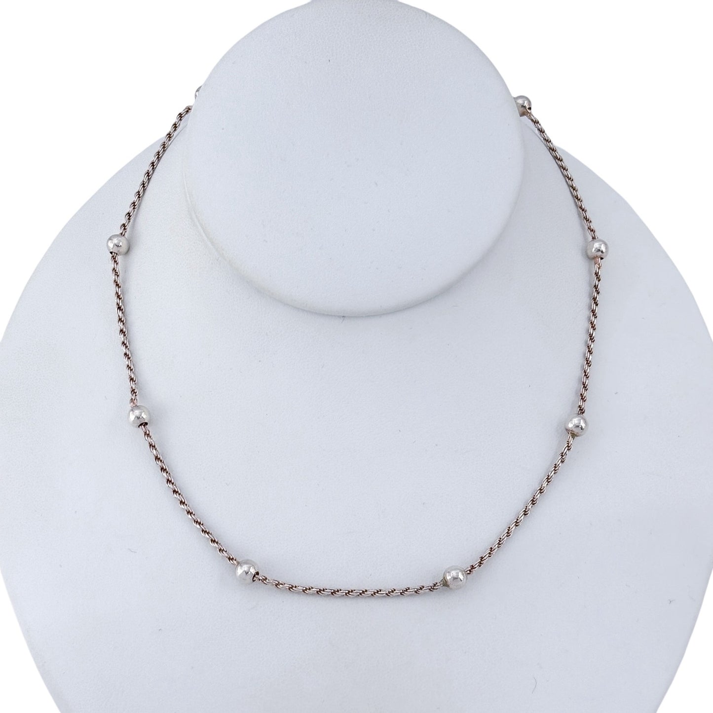 Vintage Sterling Silver 925 Bead Station Necklace 16"